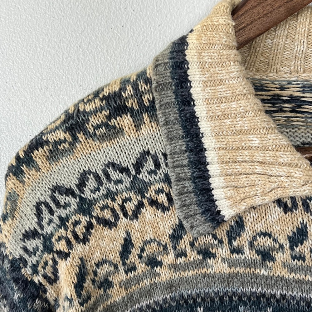 Casual Corner Annex Vintage XL Fair Isle Knit Zip Up Cardigan Sweater Blue Cream - Picture 5 of 12